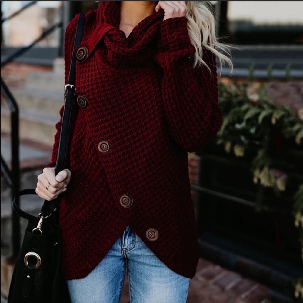 2 LEFT🔥NWT WINE RED BUTTONED EMBELLISHED SWEATER - Picture 3 of 6
